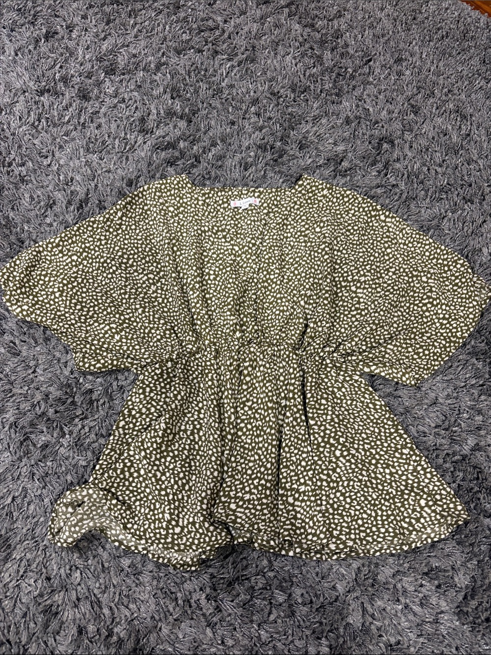 Olive Spot Print Peplum Tunic Top - Women